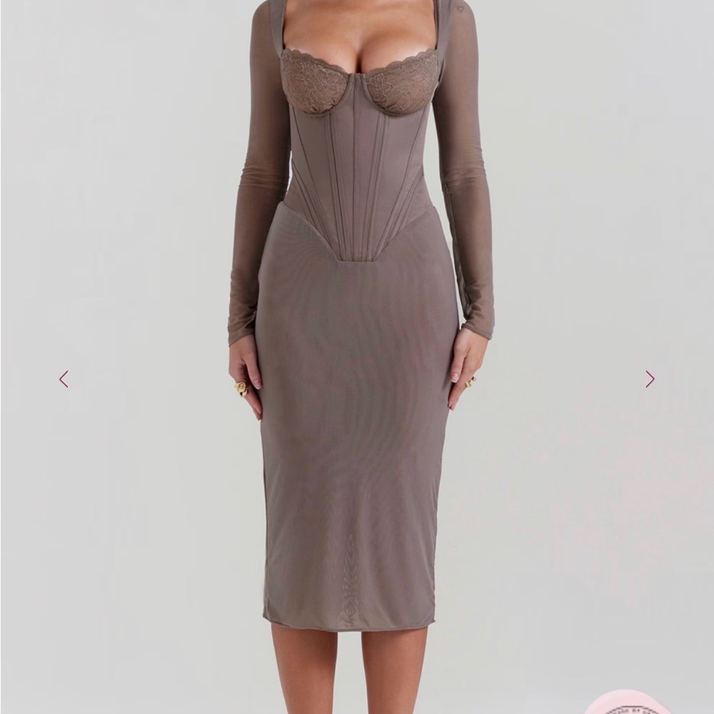 House of CB Taupe Long Sleeve Chemise-Safran